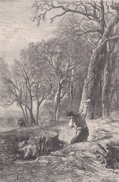 冬景：拔树桩的人，来自Magasin Pittoresque，约1852年。 作者 弗朗索瓦·鲁热