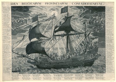 国家之船，1620 年
多德雷赫特宗教会议后国家幸福状态的寓意
Idea Belgicarum Provinciarum Confaederatarum（物品上的标题） 作者 弗朗索瓦·席勒曼斯