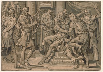 大卫在扫罗之前奏竖琴，1555年。 作者 弗朗斯·弗洛里斯（Frans Floris）