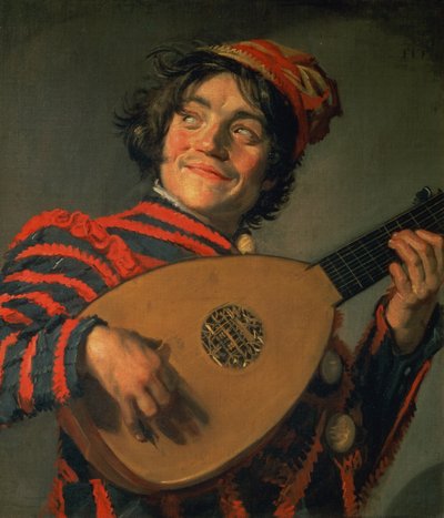 一个供人潮笑者的画象有琵琶的 作者 Frans Hals