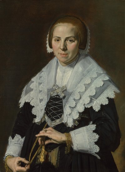 带风扇的女人的画像，c。 1640 作者 弗兰斯·哈尔斯（Frans Hals）