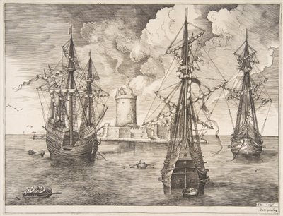 1561-65年，在航行之岛附近的一个被加固的岛屿附近停泊了四名船长和两名三名船长。 作者 弗朗斯·休斯