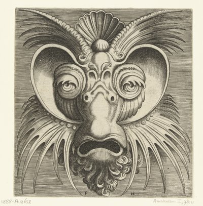 眼睛周围有碟子，脸颊和前额有尖簇的面具
Pourtraicture ingenieuse de plusieurs facons de masques...（系列名称） 作者 科内利斯·弗洛里斯 (II)