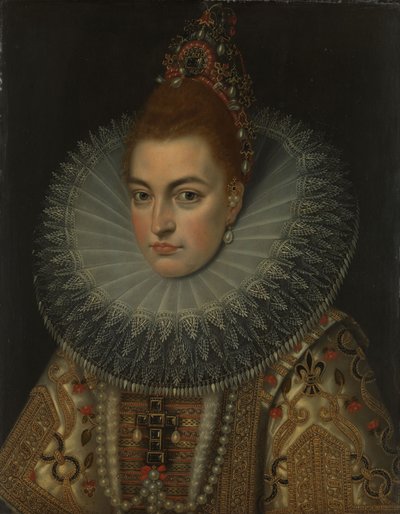 伊莎贝拉-克拉拉-欧亨尼娅大公夫人肖像（1566-1633 年，西班牙王后，约 1600 年）（铜面油画 作者 弗兰斯二世（Pourbus 工作室）
