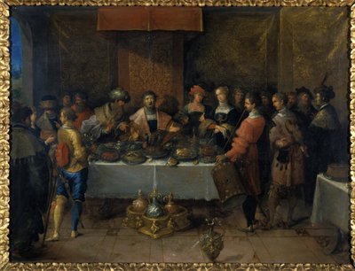 桌上的达摩克利斯，1620年之前（铜上的油） 作者 弗朗斯二世（Frans II）