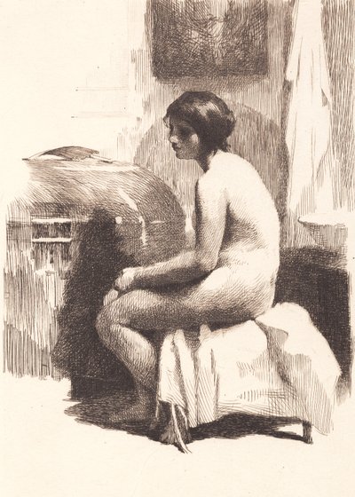 裸体女模特，坐在房间里 作者 弗兰斯·施瓦茨