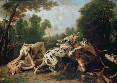 狗在树木繁茂的空地里战斗 作者 Frans Snyders或Snijders