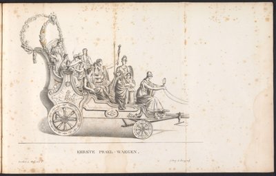 圣伦博特游行队伍中的第一辆花车，1825 年
第一辆 Prael-waegen（物品上的标题） 作者 弗兰斯·维弗洛特
