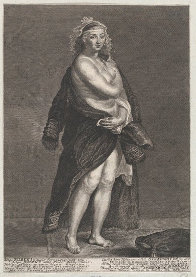 鲁本斯的第二任妻子Helena Fourment的肖像，在她的肩膀上穿着一件毛皮大衣，1728年。 作者 弗朗斯·范·斯坦帕特