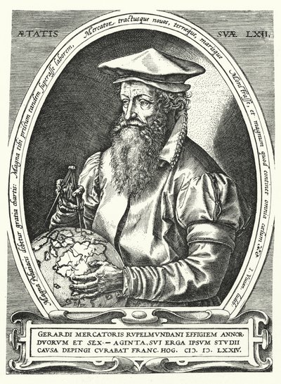 Gerardus Mercator，佛兰德制图师、地理学家和宇宙学家（雕刻） 作者 弗朗兹·霍根伯格（后）
