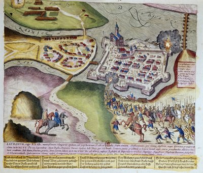 1598 年 3 月 28 日，阿道夫-施瓦岑贝格攻占拉布。1653 弗朗茨-霍根贝格（1535-1590 年）的版画，巴黎 B.N 美术馆。 作者 弗朗兹·霍根伯格（后）
