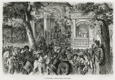 The Volks Prater: popular part of the main prater, offering numerous distractions, circus, orchestra and puppet show. Engraving by Kollarz, to illustrate the story Vienna and its suburbs, by M. Newlinski, in 1881, published in the Tour du monde, under the  作者 弗朗兹（后）科尔拉斯