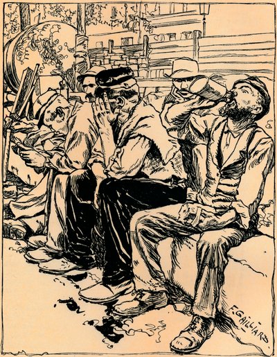 晚餐时的工人，c1900年 作者 弗朗兹·盖利亚德