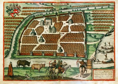 莫斯科地图（俄罗斯）--弗兰斯-霍根贝格（1535-1590 年）的作品，选自 Civitates orbis terrarium 的版画和水彩画 作者 弗朗兹·霍根伯格