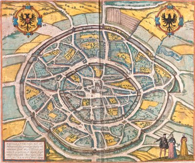 德国亚琛 (Aquisgranum) 地图（蚀刻 作者 弗朗兹·霍根伯格
