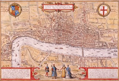 伦敦市、南华克和威斯敏斯特部分地区的地图，1572年 作者 弗朗兹·霍根伯格