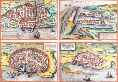Plan of Cagliari (Calaris), Sardinia (Italy), Malta (Malta), Rhodes (Rhodus) and Famagusta (Famaugusta), Cyprus (etching 作者 弗朗兹·霍根伯格