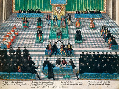 1561年1月在奥尔良举行的总督会议，弗朗茨-霍根伯格（1535-1590）的雕刻作品，法国 作者 弗朗兹·霍根伯格