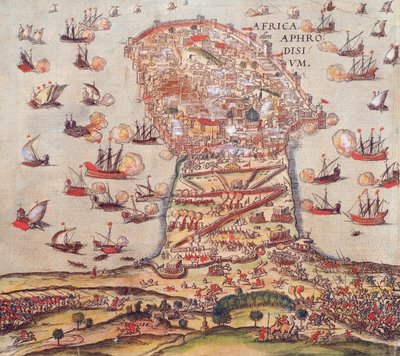 奥斯曼海盗Khayr al-Din Barbarossa对抗查理五世的军队，作者Franz Hogenberg 作者 弗朗兹·霍根伯格