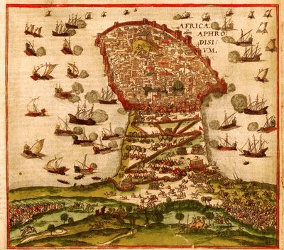 奥斯曼海盗Khayr al-Din Barbarossa对抗查理五世的军队，作者Franz Hogenberg 作者 弗朗兹·霍根伯格