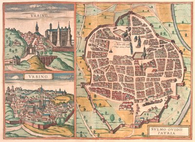 Urbino -and Sulmona, Italy (engraving 作者 弗朗兹·霍根伯格