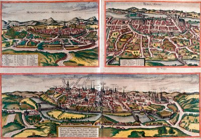 法国蒙彼利埃 (Monspessulanus)、图尔 (Turo) 和普瓦捷 (Pictavis) 的景色（蚀刻 作者 弗朗兹·霍根伯格
