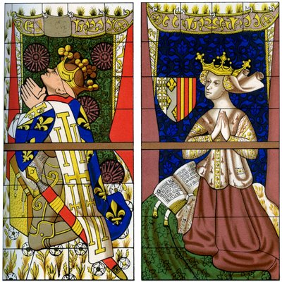 彩色玻璃窗的片段在勒芒大教堂，芒，法国，1849年。 作者 弗朗兹·凯勒霍芬