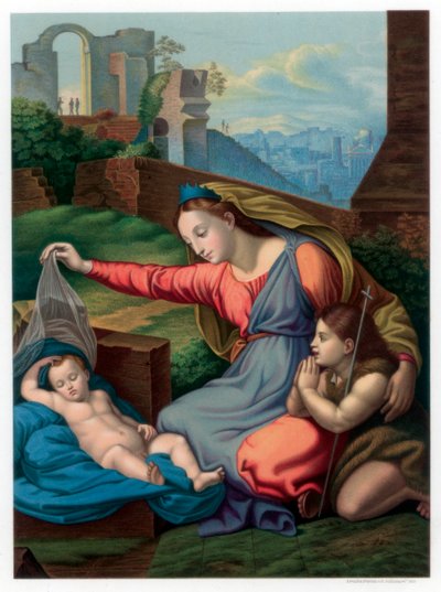 蓝色王冠的麦当娜，1510-1511年，1870年。 作者 弗朗兹·凯勒霍芬