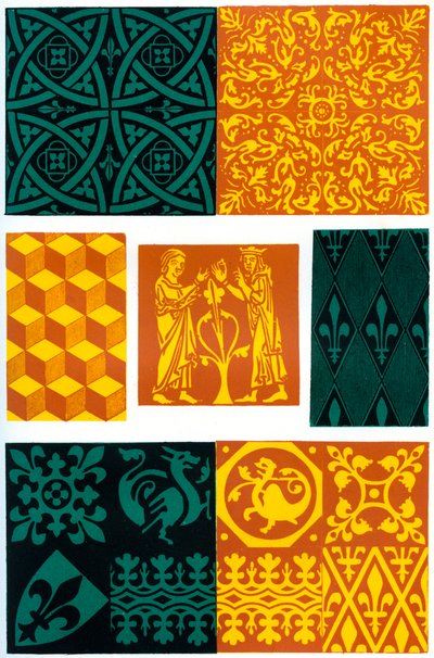 1870年的14和15世纪的铺路砖。 作者 弗朗兹·凯勒霍芬