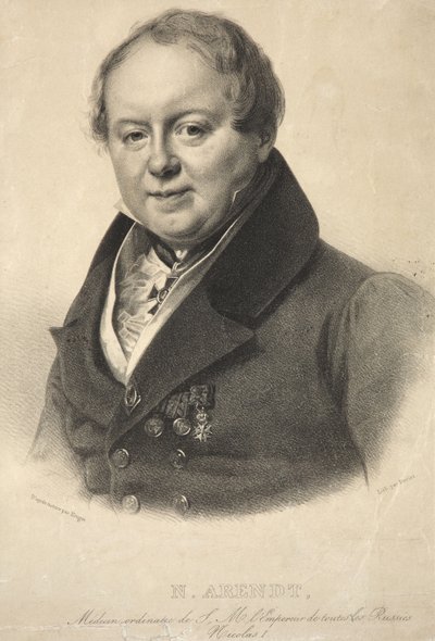 皇家私人医生尼古拉斯·马丁·阿伦特（Nicholas Martin Arendt）的肖像1785-1859，1836年 作者 弗朗兹·克鲁格（Franz Kruger）