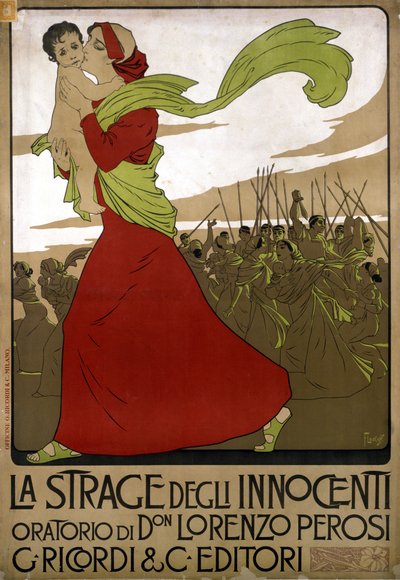 意大利作曲家Don Lorenzo Perosi（1872 - 1956）的清唱剧《La strage degli innocenti》的海报。绘图者：F.Laskoff 作者 弗朗兹·拉斯科夫（Franz Laskoff）