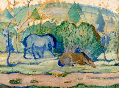 牧场中的马 作者 弗朗兹·马克（Franz Marc）