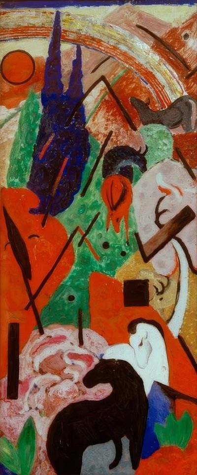 景观与动物和彩虹 作者 弗朗兹·马克（Franz Marc）