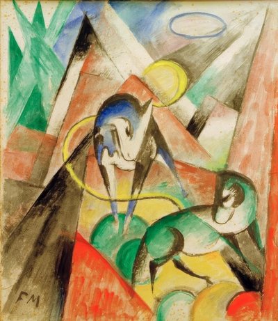 景观与两匹马 作者 弗朗兹·马克（Franz Marc）