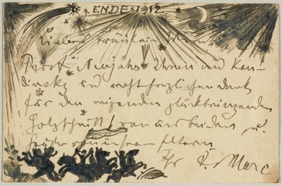 新年贺词，寄给慕尼黑 Gabriele Münter 的明信片 作者 弗朗兹·马克（Franz Marc）