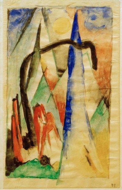 马在风景与尖的形状 作者 弗朗兹·马克（Franz Marc）