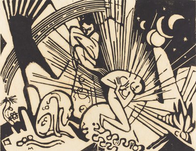 和解（Versoehnung），1912年（日本纸上的黑色木刻） 作者 弗朗兹·马克（Franz Marc）