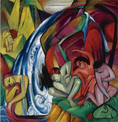 瀑布下的妇女，1912年 作者 弗朗兹·马克（Franz Marc）