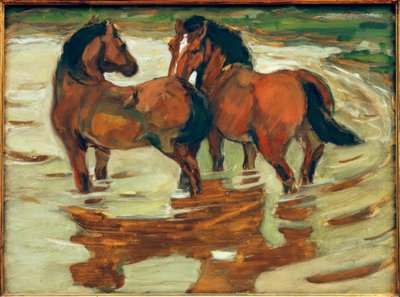 两匹马在洪水中 作者 弗朗兹·马克（Franz Marc）