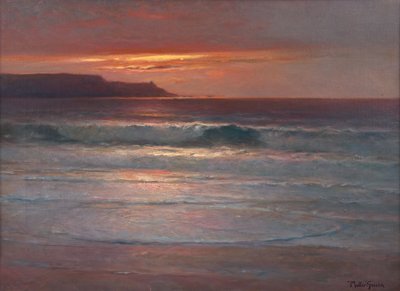 夏日最后一缕阳光洒在海浪上，约 1890-1900 年（布面油画） 作者 弗朗茨穆勒戈森