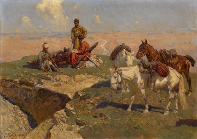 高加索骑手休息，1917年 作者 弗朗兹·鲁博（Franz Roubaud）