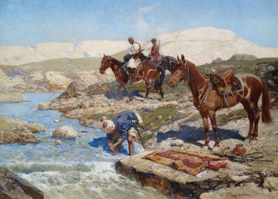 切尔克斯骑马骑士过河 作者 弗朗兹·鲁博（Franz Roubaud）