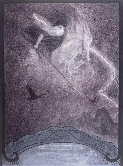 奥丁，理查德·瓦格纳（Richard Wagner，1813-83 年）为《尼伯龙根之戒》绘制的插图，c.1914（彩色平版印刷） 作者 弗兰茨·斯塔森