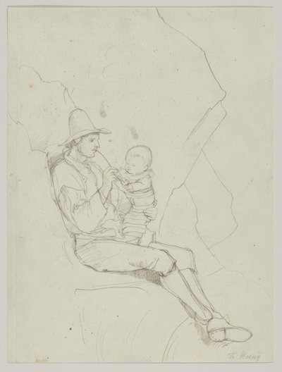 A Seated Italian Shepherd with a Small Child on his lap 作者 弗朗兹·西奥伯尔德·霍尼