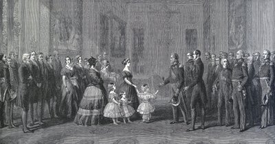 1844 年 10 月 8 日，英国女王维多利亚（1819-1901 年）在温莎城堡接受法国国王路易斯-菲利普·艾尔（Louis Philippe d