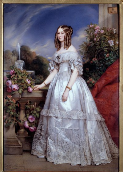 内穆尔公爵夫人的肖像 内穆尔公爵夫人萨克森-科堡-哥达 (1822-1857) 的胜利肖像。 M. P. Julien Laurent (1805-1860) 在 Franz Xavier Winterhalter 之后作画。 1846. 巴黎，装饰艺术 - 杜的全长肖像 作者 弗朗茨·泽维尔·温特哈尔特（之后）