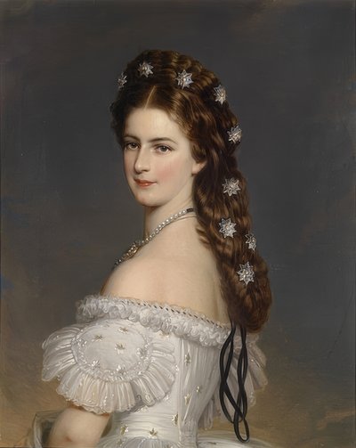 女皇伊丽莎白在头发上镶满钻石。约于1860年 作者 弗朗茨泽维尔温特哈尔特