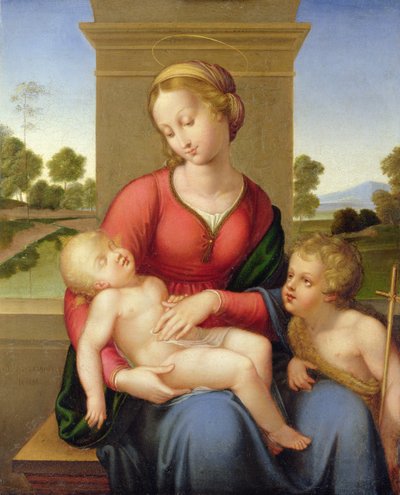 麦当娜和孩子以及一位年轻的施洗约翰 作者 Franz and Johannes 1788 1860 Riepenhausen