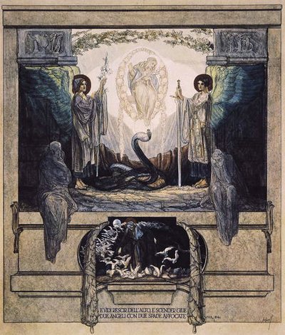 Dantes Divine Comedy，Purgatory，Canto VIII的插图：1921年24日（纸上写着） 作者 弗朗兹·冯·贝罗斯