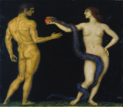 亚当和夏娃，c.1920（木头上蛋彩画） 作者 弗朗兹·冯·斯塔克